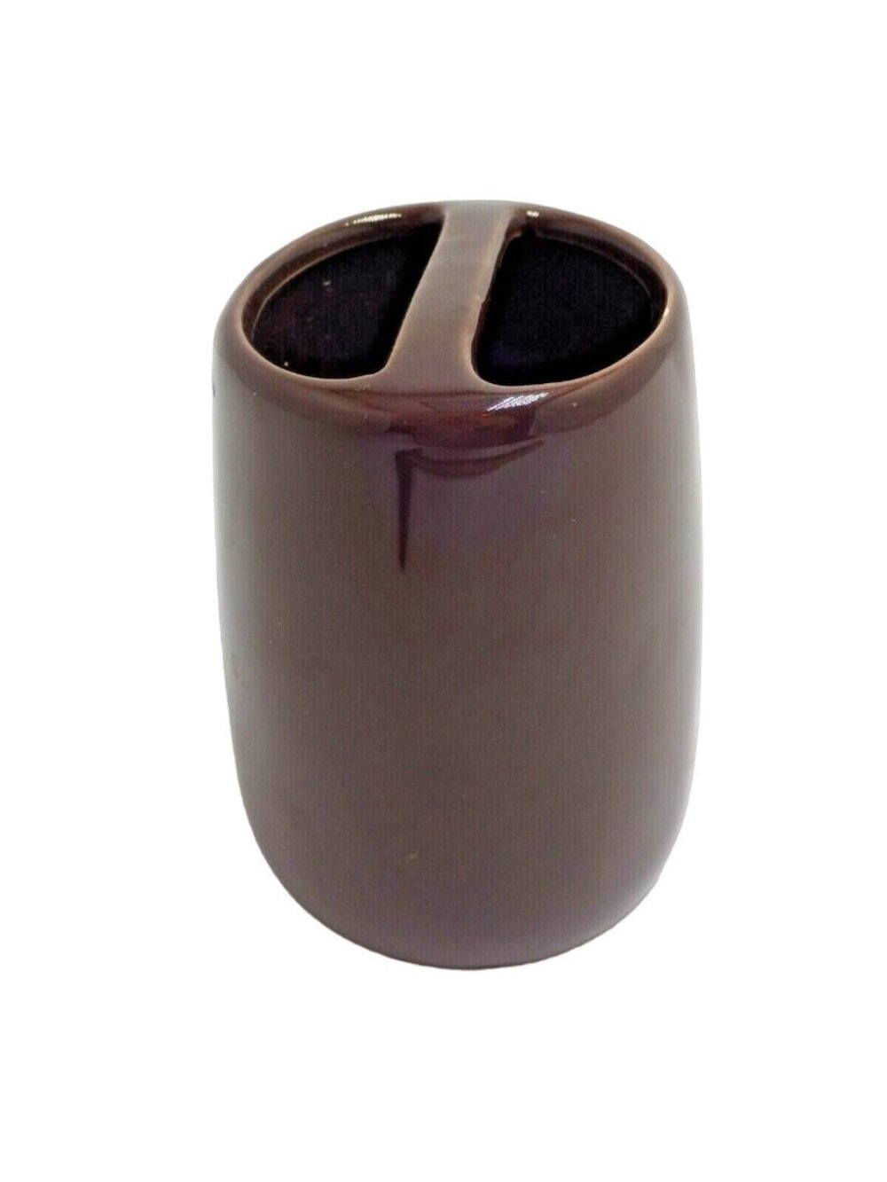 Brown Ceramic Toothbrush Divided Toothpaste Holder Bathroom Decor